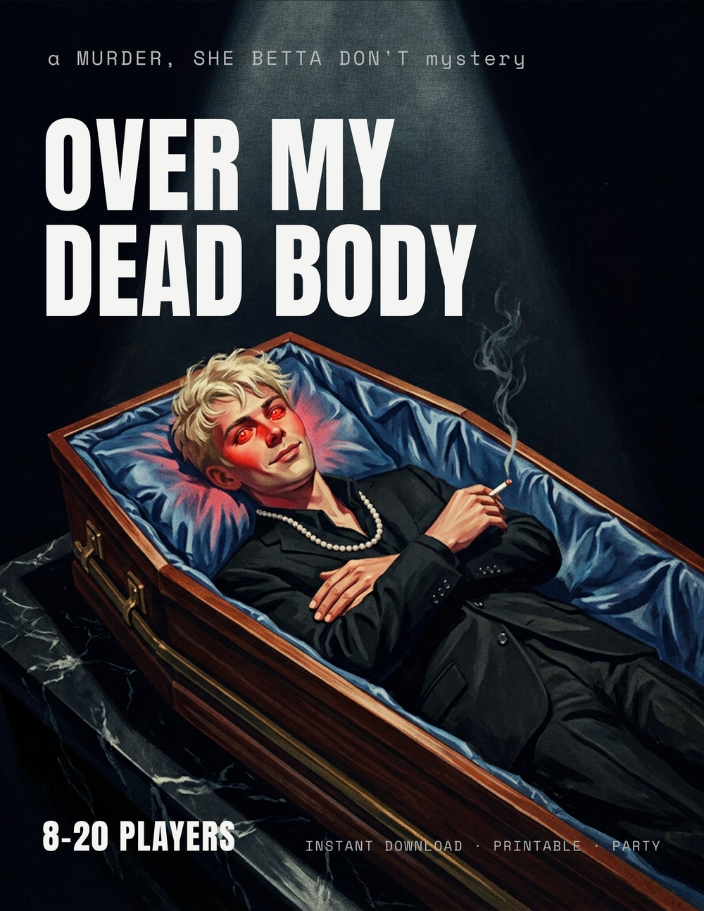 Over My Dead Body cover — a gay Twink Death murder mystery party kit