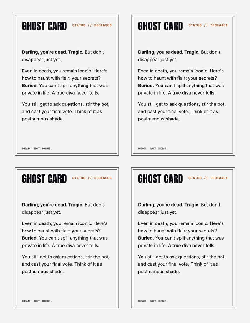 Ghost cards for players who've been murdered in Icons Never Die