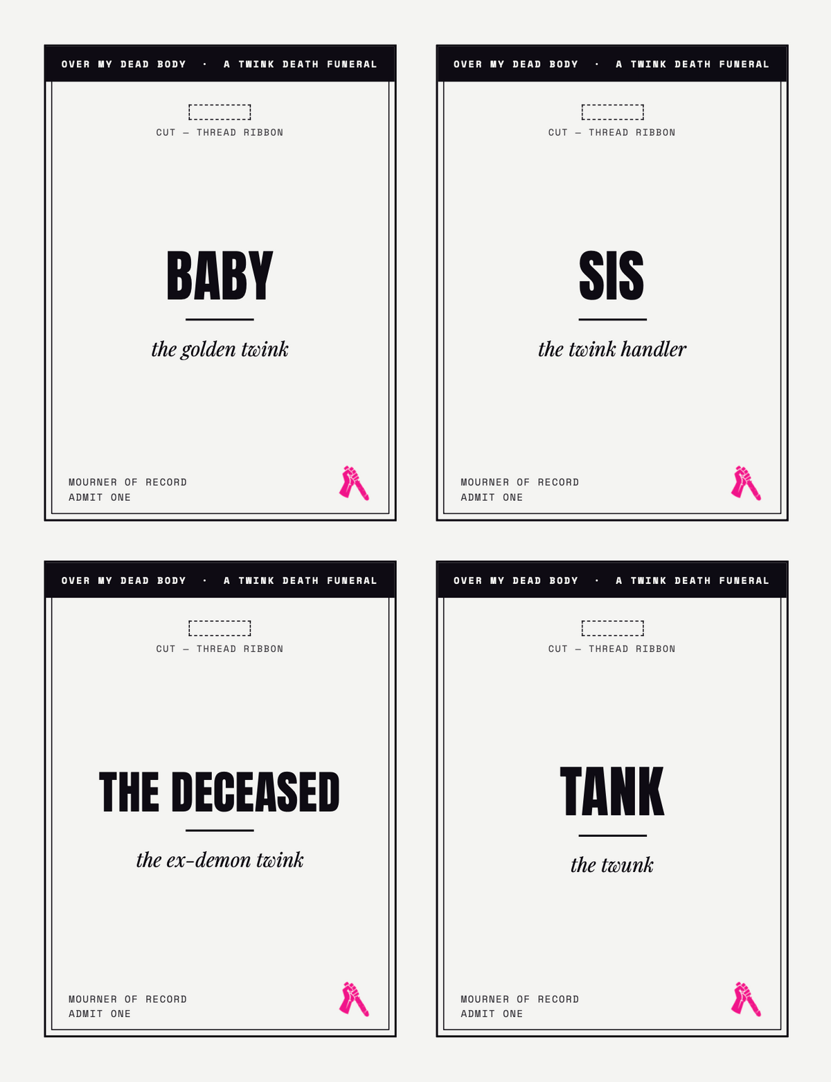 Printable name tags from the Over My Dead Body kit